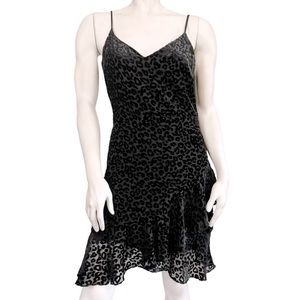 NWT Banana Republic Black Leopard Burnout Velvet Ruffle Mini Dress